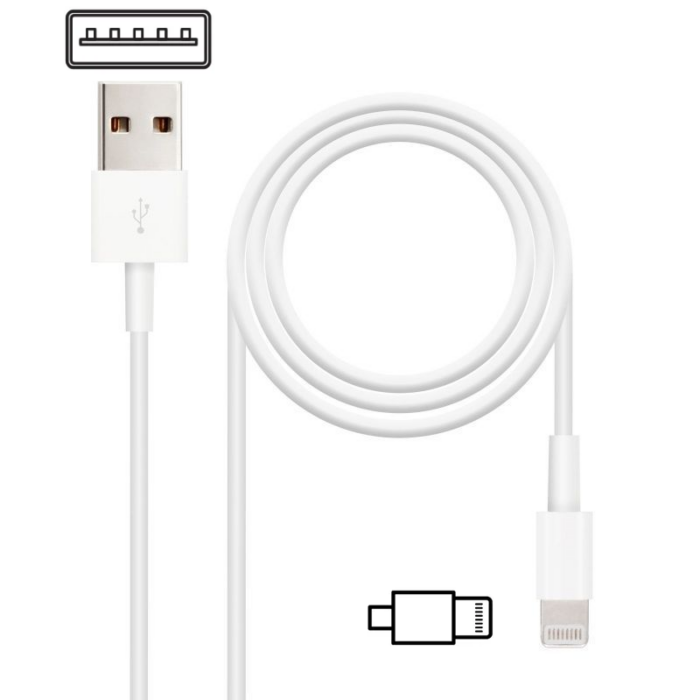 Cable USB 2.0 Lightning Nanocable 10.10.0402/ USB Macho - Lightning Macho/ 2m