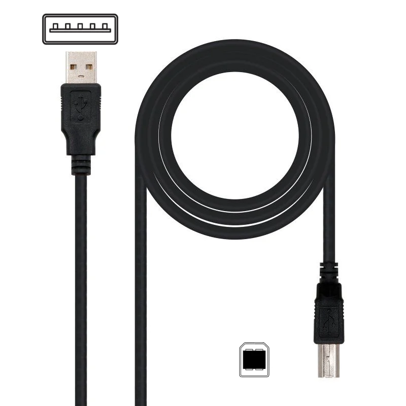Cable USB 2.0 Impresora Nanocable 10.01.0103-BK/ USB Macho - USB Macho/ 1.8m