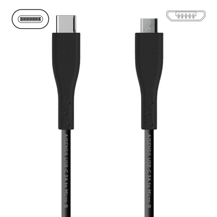 Cable USB 2.0 Aisens A107-0349/ USB Tipo-C Macho - MicroUSB Macho/ 1m