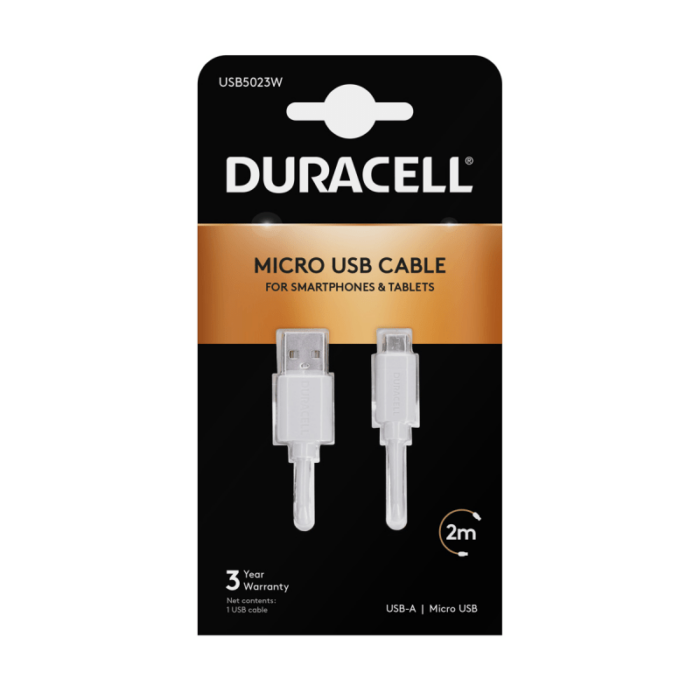 Cable USB 2.0 Duracell USB5023 / USB Macho - MicroUSB Macho / 2m
